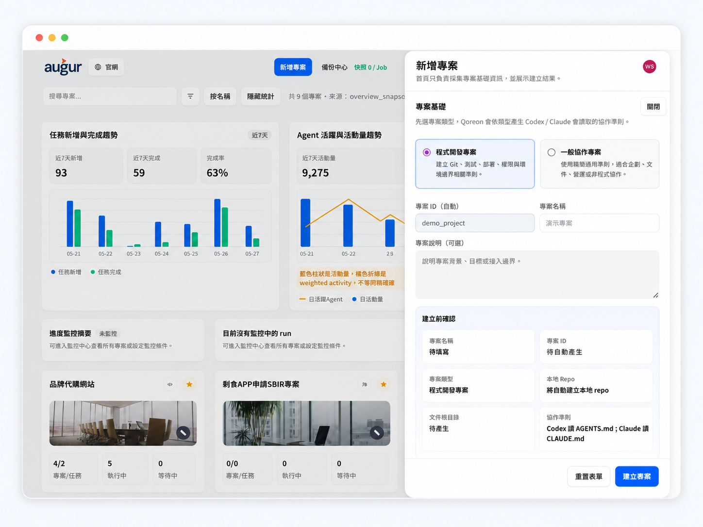Augent 專案啟動規則畫面