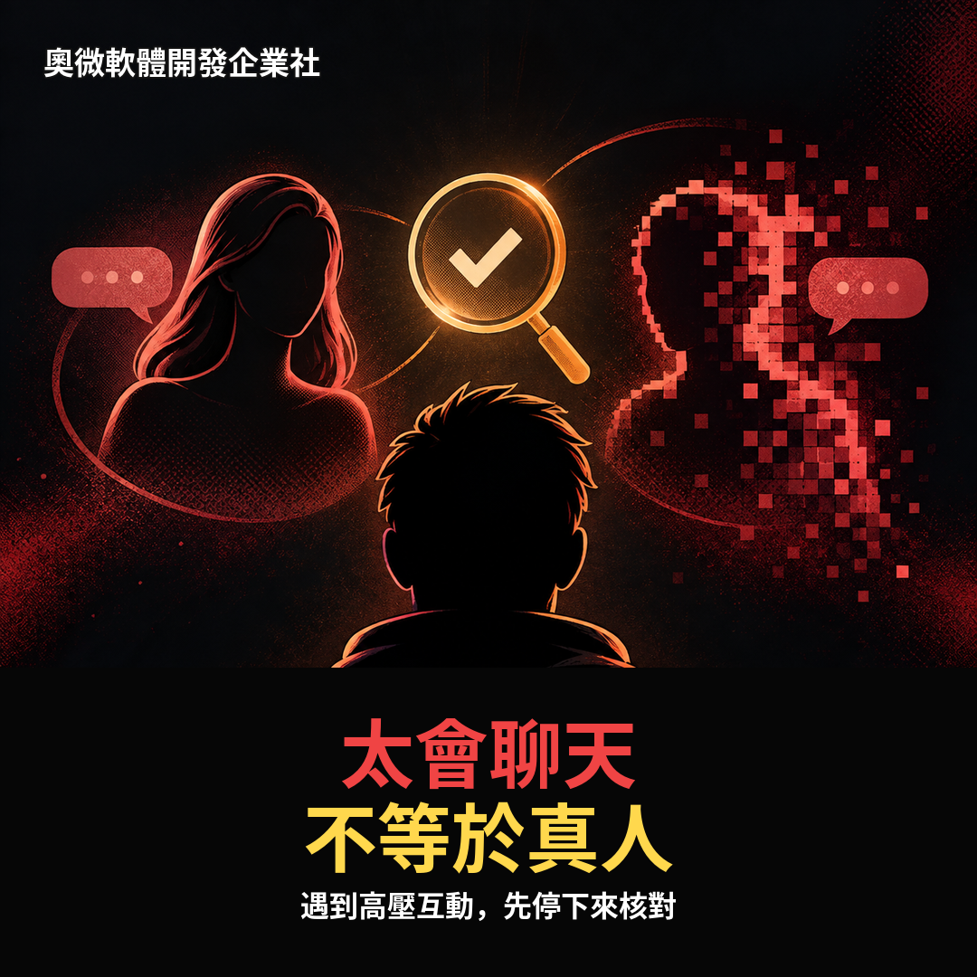 AI 假帳號身分核對與數位安全的教學示意圖