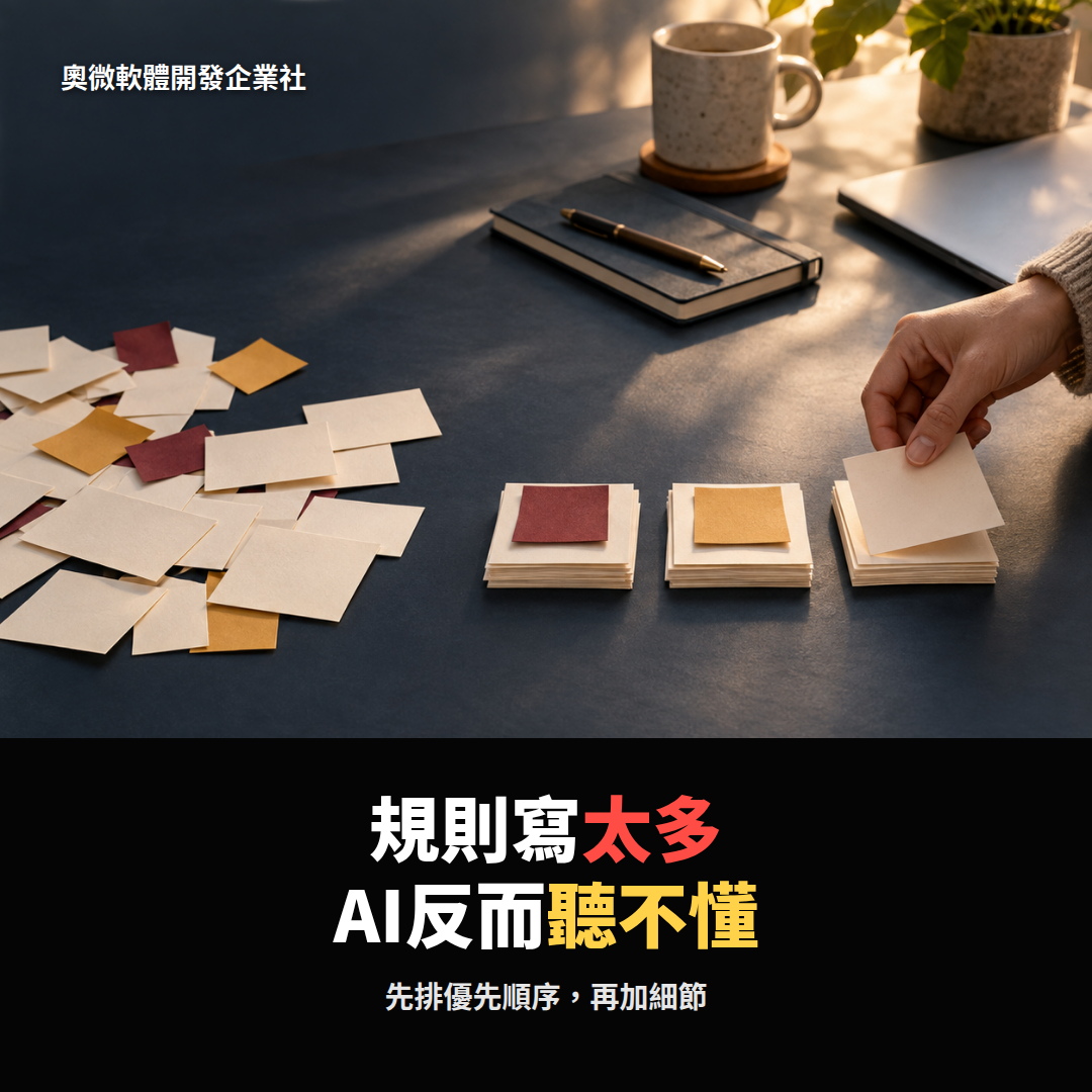 整理 AI 提示詞規則優先順序的教學示意圖