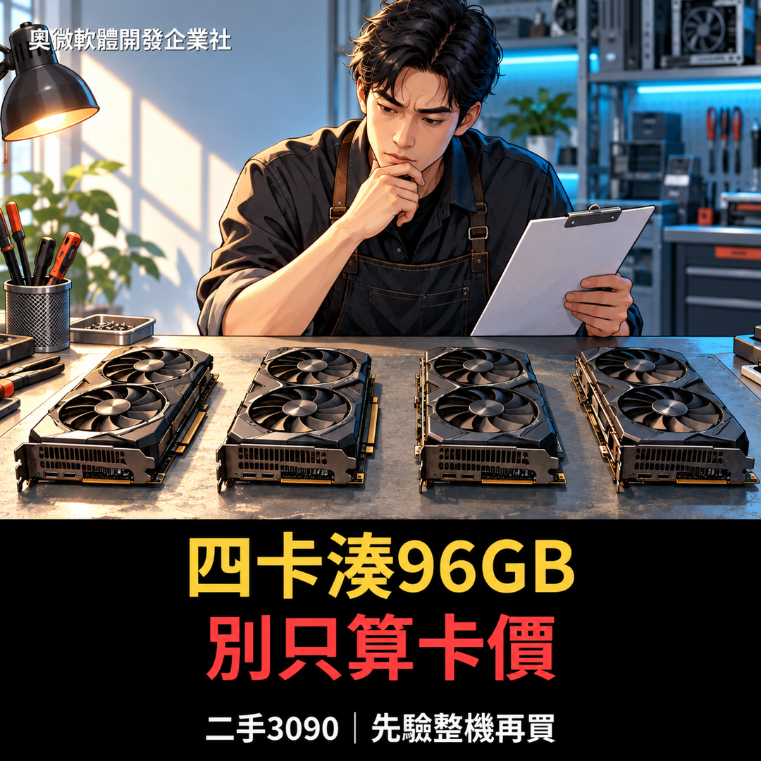 二手 RTX 3090 四卡湊 96GB:便宜的是顯卡,還是把整機成本漏算了?