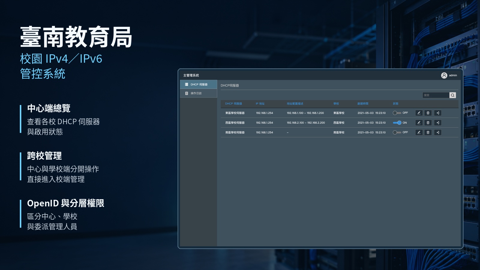 臺南教育局｜校園 IPv4／IPv6 管控系統案例畫面
